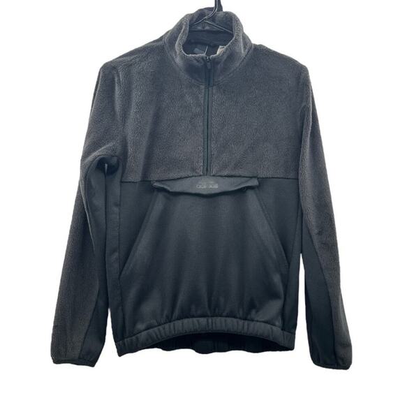 Adidas Black Fuzzy Sherpa Half Zip Long Sleeve Sweatshirt Size S - Picture 1 of 10